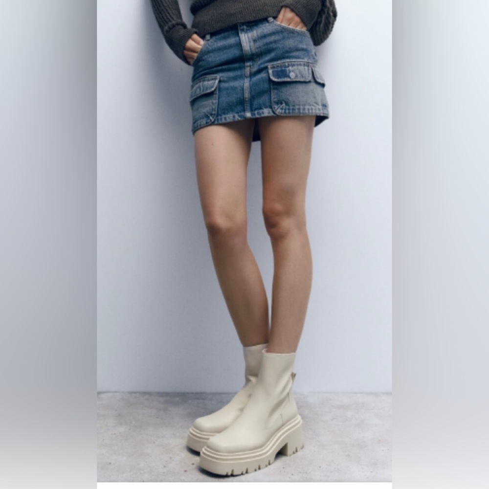 - Zara Rubberized Lug Sole Chunky Ankle Boot